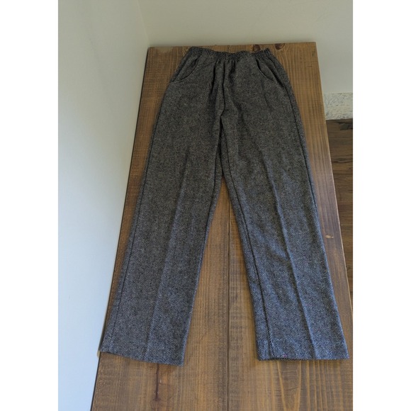Vintage Herringbone Wool Blend Trousers 5-6 Petite Elastic Waist Pull On Pants - Picture 1 of 7